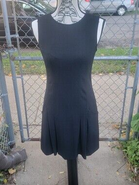 Theory Black Sleeveless Pleated Hem Fit & Flare Mini Dress LBD Womens Size 2